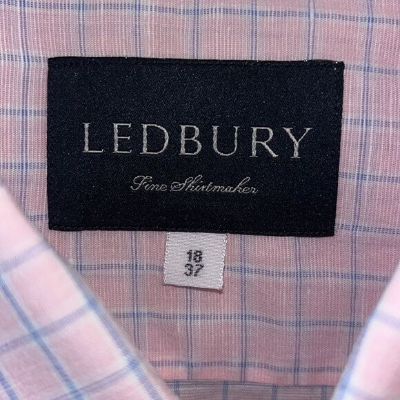 Ledbury‎ Pink Blue Swept Collar Plaid Business Work Shirt 18 x 37 Big Man Style - Picture 3 of 4